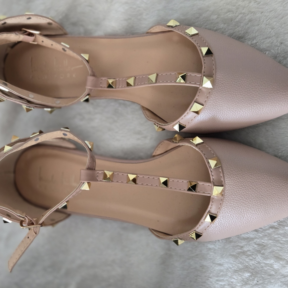 Nicole Miller Pink and Gold Studded Flats